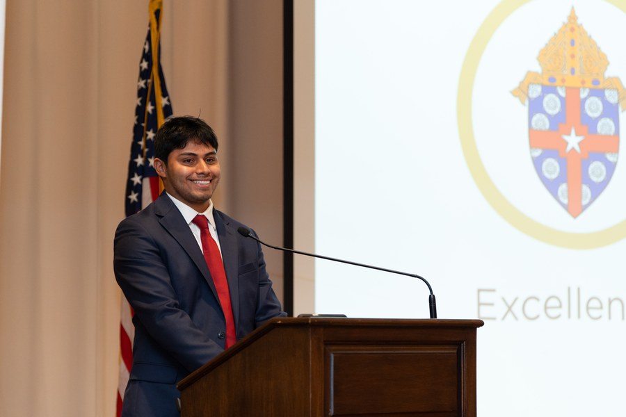 Manny speaking at the Archdiocese of Galveston-Houston gala